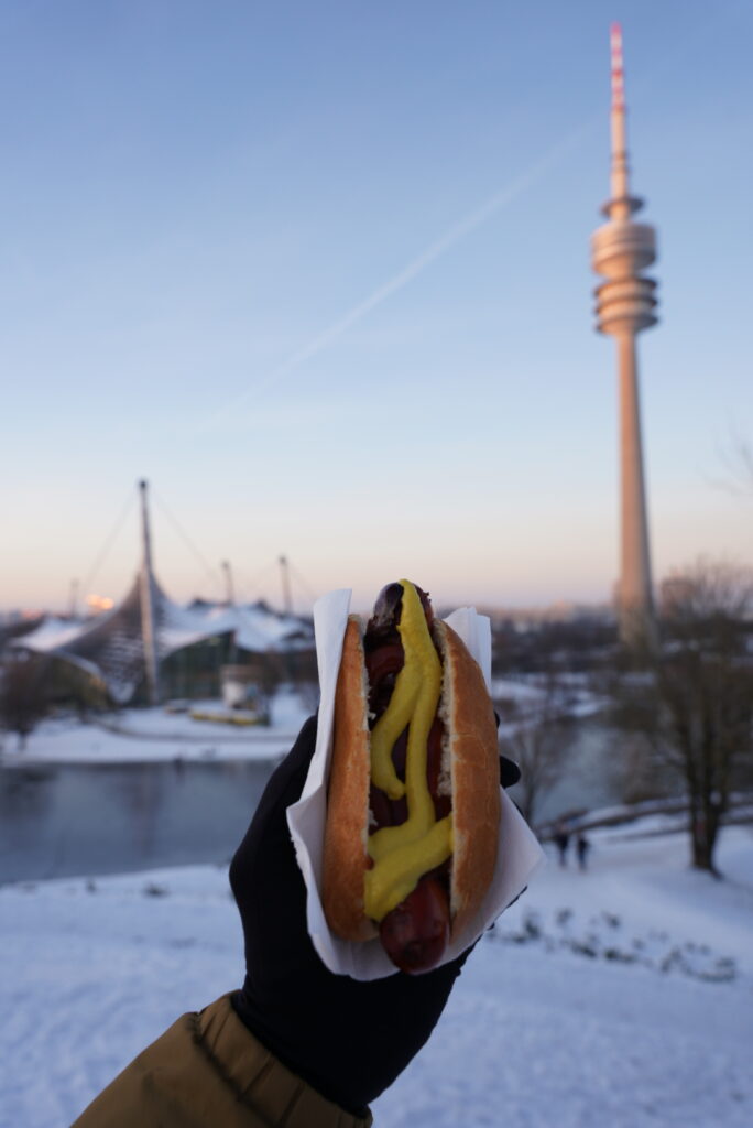 Olympiapark bratwurst in Munich, photo by Alex Lau