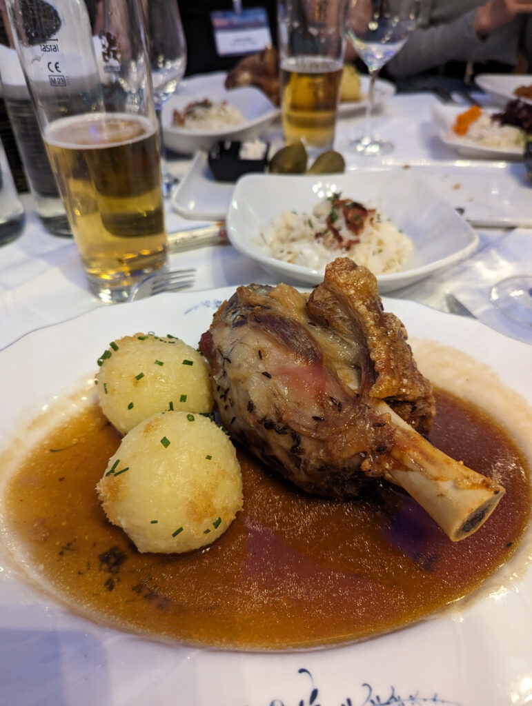 Pork knuckle in Munich Ratskeller, photo by Alex Lau